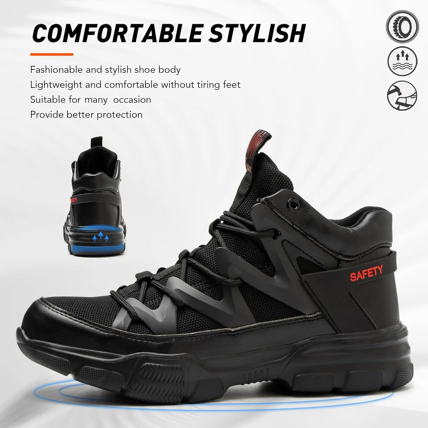 Asiman Steel Toe Shoes for Men Women Indestructible Lightweight Comfortable Safety Work Shoes Slip-Resistant Composite Toe Construction Boots