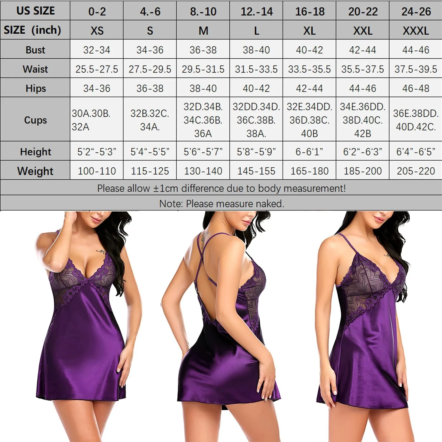 Avidlove Women Lingerie V Neck Nightwear Satin Sleepwear Lace Chemise Mini Teddy