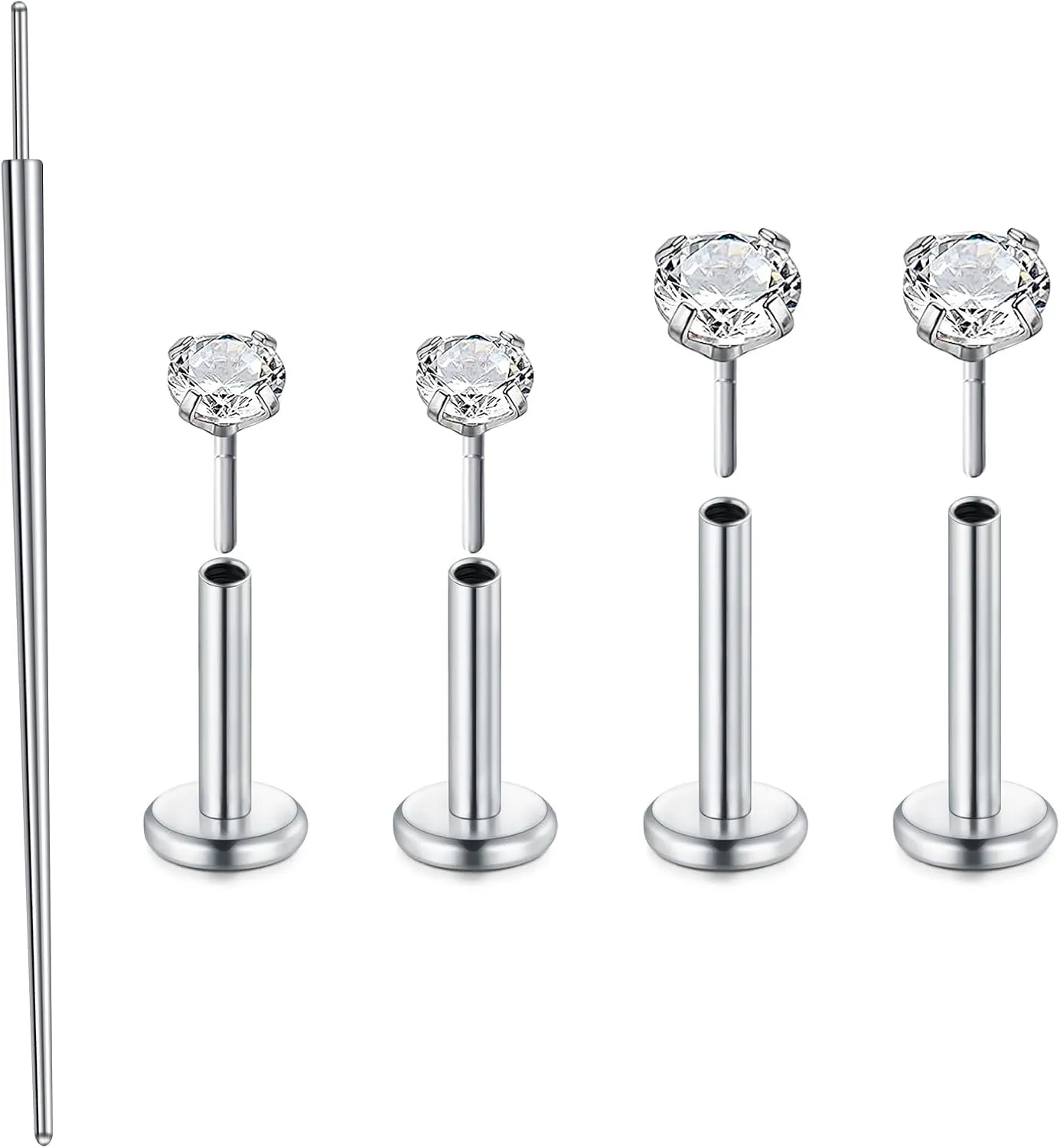 AVYRING Threadless Nose Studs Threadless Labret Stud Internal Threaded Flatback Stud Earrings Nose Pins for Women Labret Lip Tragus Helix Conch Piercing Jewelry 18g 16g Surgical Steel Push in Cartilage Flat Back Earring Insertion Tool
