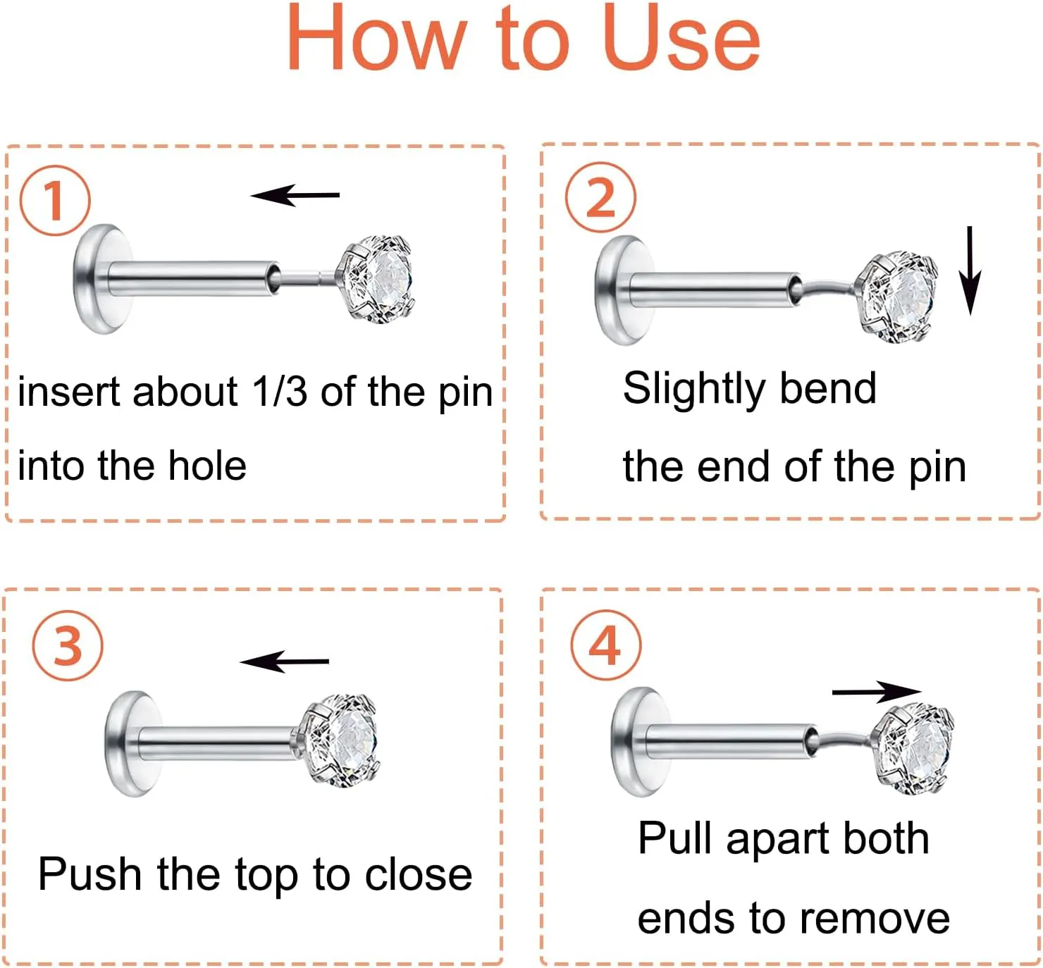 AVYRING Threadless Nose Studs Threadless Labret Stud Internal Threaded Flatback Stud Earrings Nose Pins for Women Labret Lip Tragus Helix Conch Piercing Jewelry 18g 16g Surgical Steel Push in Cartilage Flat Back Earring Insertion Tool