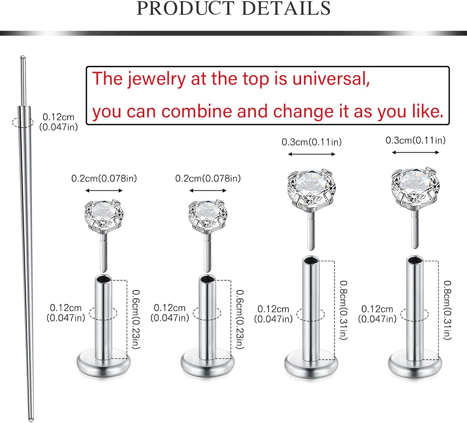 AVYRING Threadless Nose Studs Threadless Labret Stud Internal Threaded Flatback Stud Earrings Nose Pins for Women Labret Lip Tragus Helix Conch Piercing Jewelry 18g 16g Surgical Steel Push in Cartilage Flat Back Earring Insertion Tool