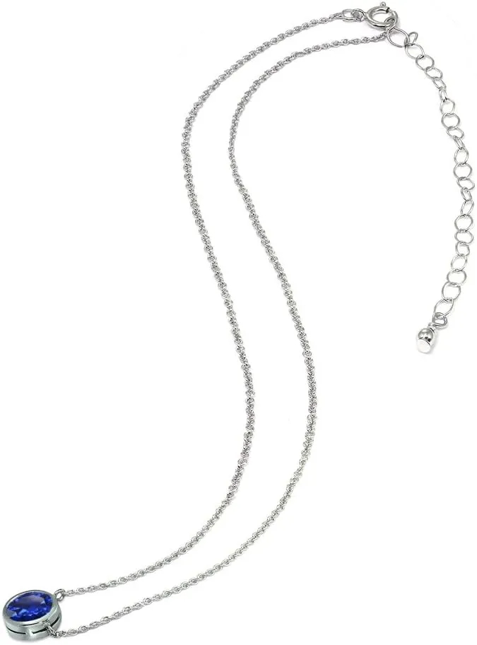 B. BRILLIANT Blue Necklace for Women 6mm Round Solitaire Bezel Synthetic Spinel Gemstone Sterling Silver Chokers Bridesmaids Fashion Stacking Trendy Birthday