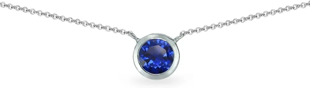B. BRILLIANT Blue Necklace for Women 6mm Round Solitaire Bezel Synthetic Spinel Gemstone Sterling Silver Chokers Bridesmaids Fashion Stacking Trendy Birthday