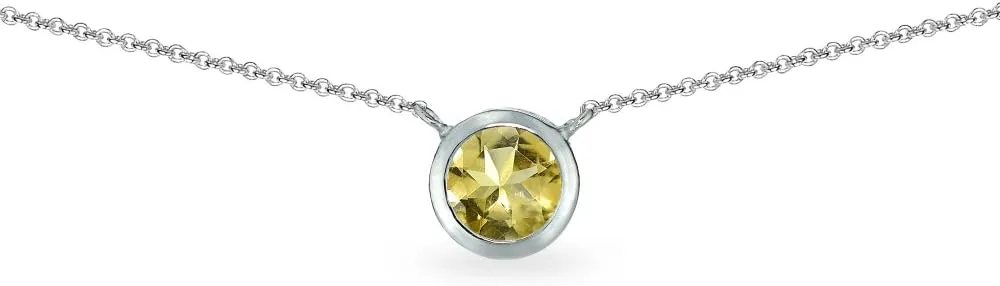 B. BRILLIANT Citrine Necklace for Women 6mm Round Solitaire Bezel Genuine Gemstone Citrine Sterling Silver Chokers Bridesmaids Fashion Stacking Trendy Birthday