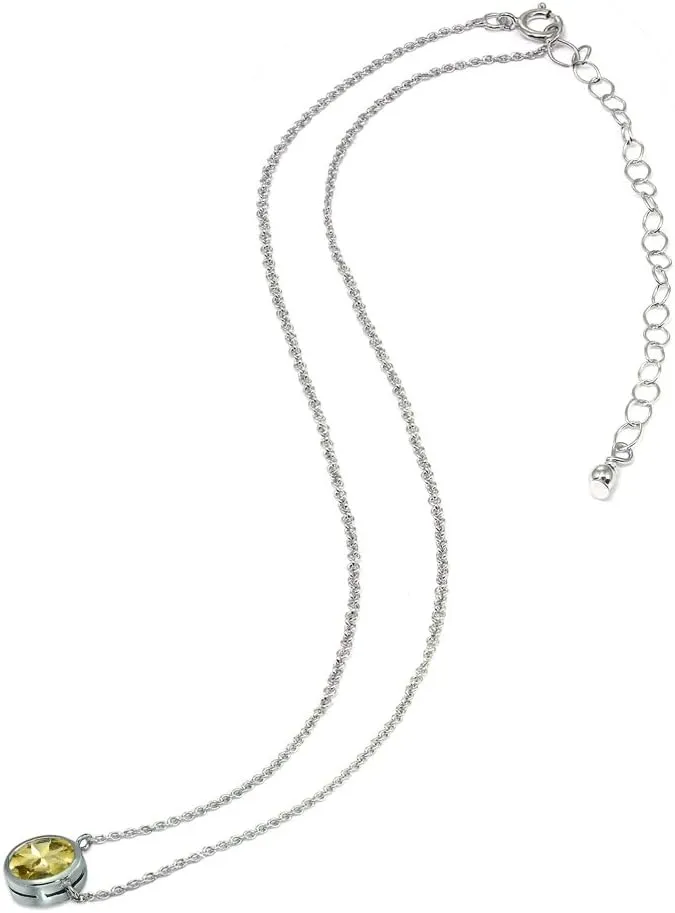 B. BRILLIANT Citrine Necklace for Women 6mm Round Solitaire Bezel Genuine Gemstone Citrine Sterling Silver Chokers Bridesmaids Fashion Stacking Trendy Birthday