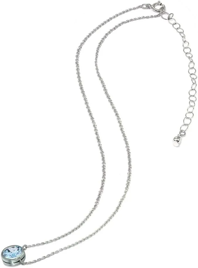 B. BRILLIANT Light Blue Necklace for Women 6mm Round Solitaire Bezel Genuine Gemstone Blue Topaz Sterling Silver Chokers Bridesmaids Fashion Stacking Trendy Birthday