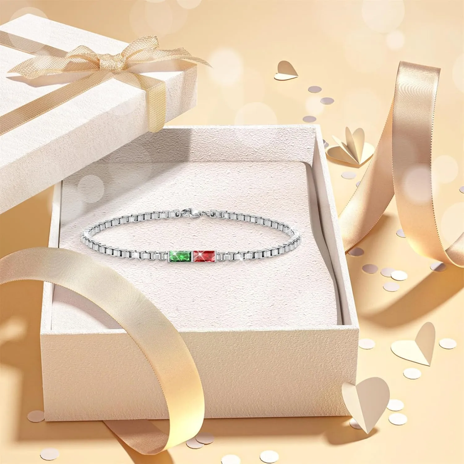 BABOOM Customized 1-6 Birthstone Bracelets Rectangular Birthstone Bracelets for Women Personalized Sparkling Birthstone Bracelet Christmas Mother Day Birthday Jewelry Gift for Mother Grandmother