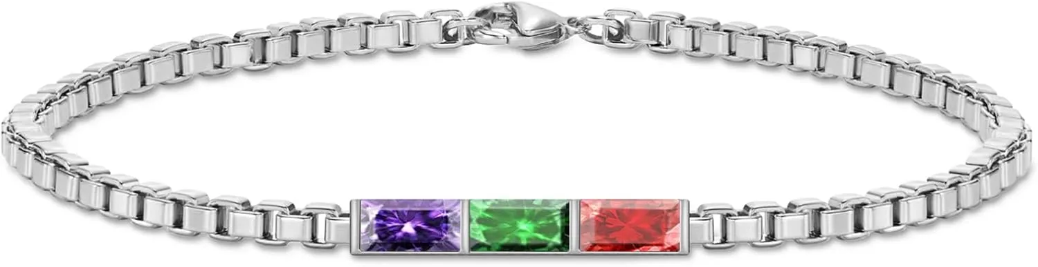 BABOOM Customized 1-6 Birthstone Bracelets Rectangular Birthstone Bracelets for Women Personalized Sparkling Birthstone Bracelet Christmas Mother Day Birthday Jewelry Gift for Mother Grandmother
