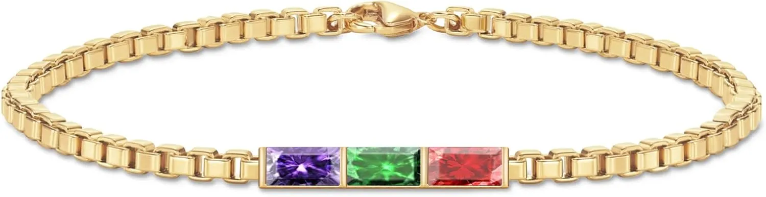 BABOOM Customized 1-6 Birthstone Bracelets Rectangular Birthstone Bracelets for Women Personalized Sparkling Birthstone Bracelet Christmas Mother Day Birthday Jewelry Gift for Mother Grandmother