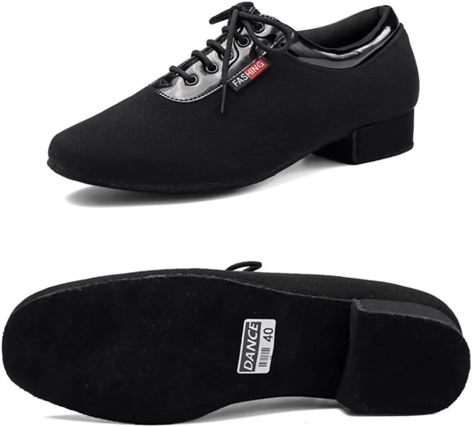 Ballroom Dance Shoes Lace-Up Latin Performance Dancing Shoes 1" Heel Closed Toe Practice Teaching Shoes for Men