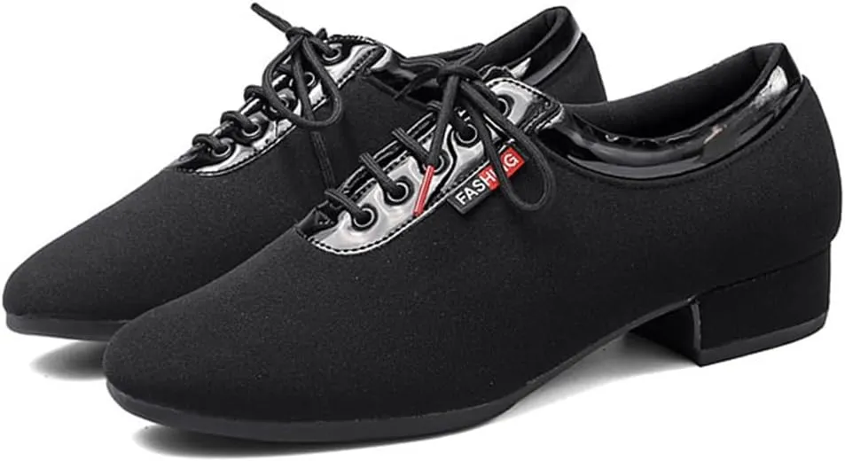 Ballroom Dance Shoes Lace-Up Latin Performance Dancing Shoes 1" Heel Closed Toe Practice Teaching Shoes for Men