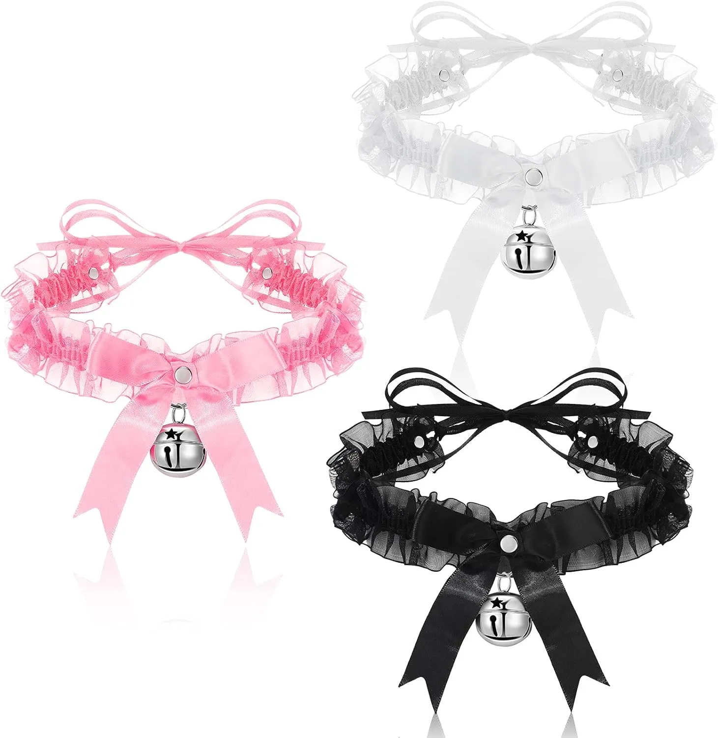 BBTO 3 Pieces Punk Lace Chokers Gothic Lace Bowknot Choker Necklaces with Bells Stretch Collar Ribbon Necklaces for Women