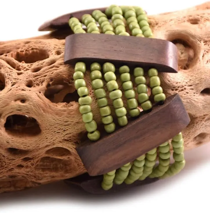 Beaded Stretch Bracelet Fashion Wood and Beads Elastic Strands Handmade in Bali