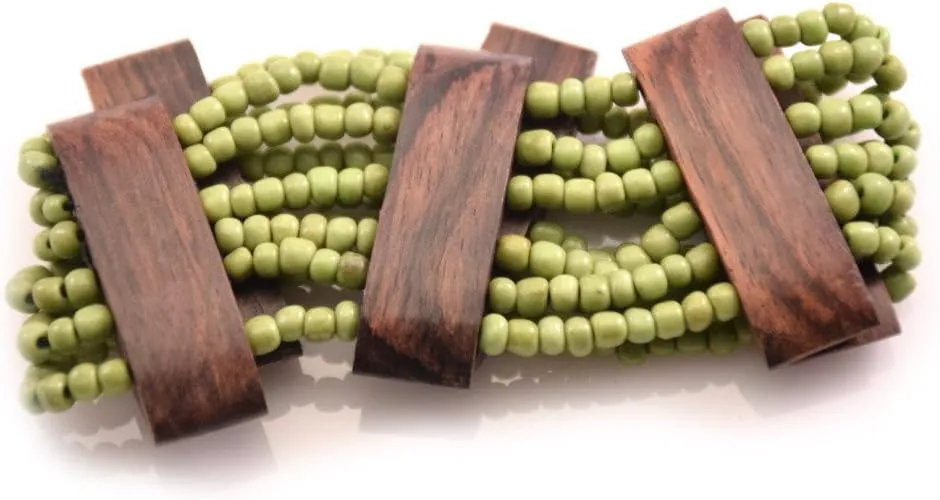 Beaded Stretch Bracelet Fashion Wood and Beads Elastic Strands Handmade in Bali