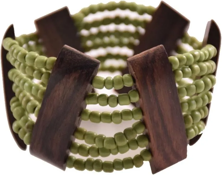 Beaded Stretch Bracelet Fashion Wood and Beads Elastic Strands Handmade in Bali