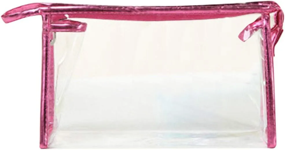 BILIKEYU Toiletry Clear Transparent Plastic Zipper Travel Cosmetic Bag PVC Outdoor Makeup Stuff Organizer (Hot Pink, One Size)