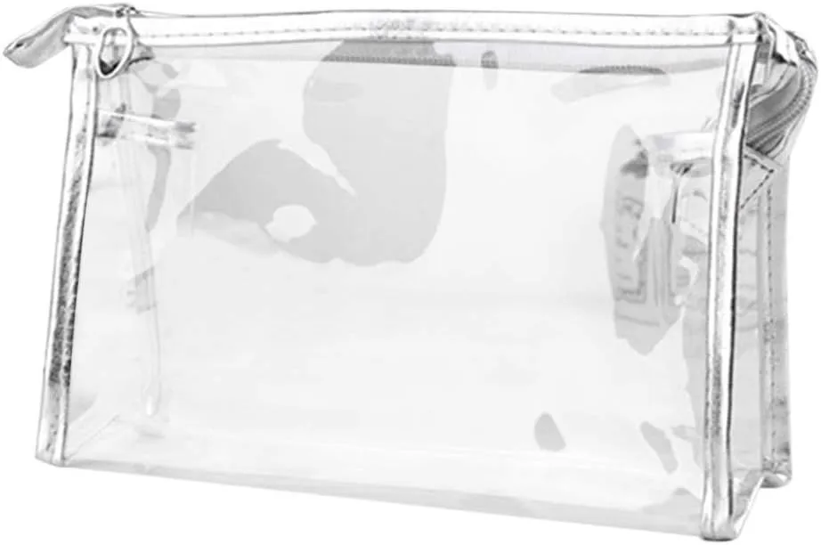 BILIKEYU Toiletry Clear Transparent Plastic Zipper Travel Cosmetic Bag PVC Outdoor Makeup Stuff Organizer (Silver, One Size)