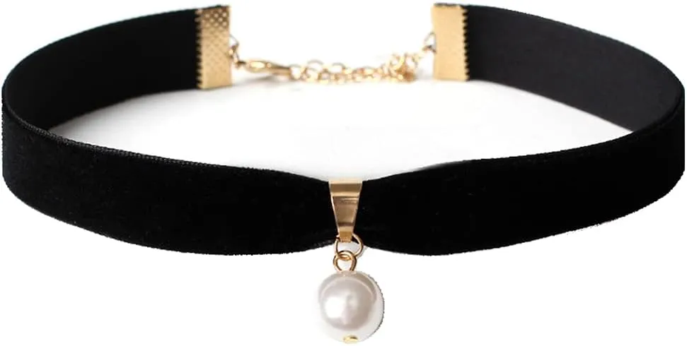 Black Bow Tie Pendant Necklace with Pearl For Apparel Chokers