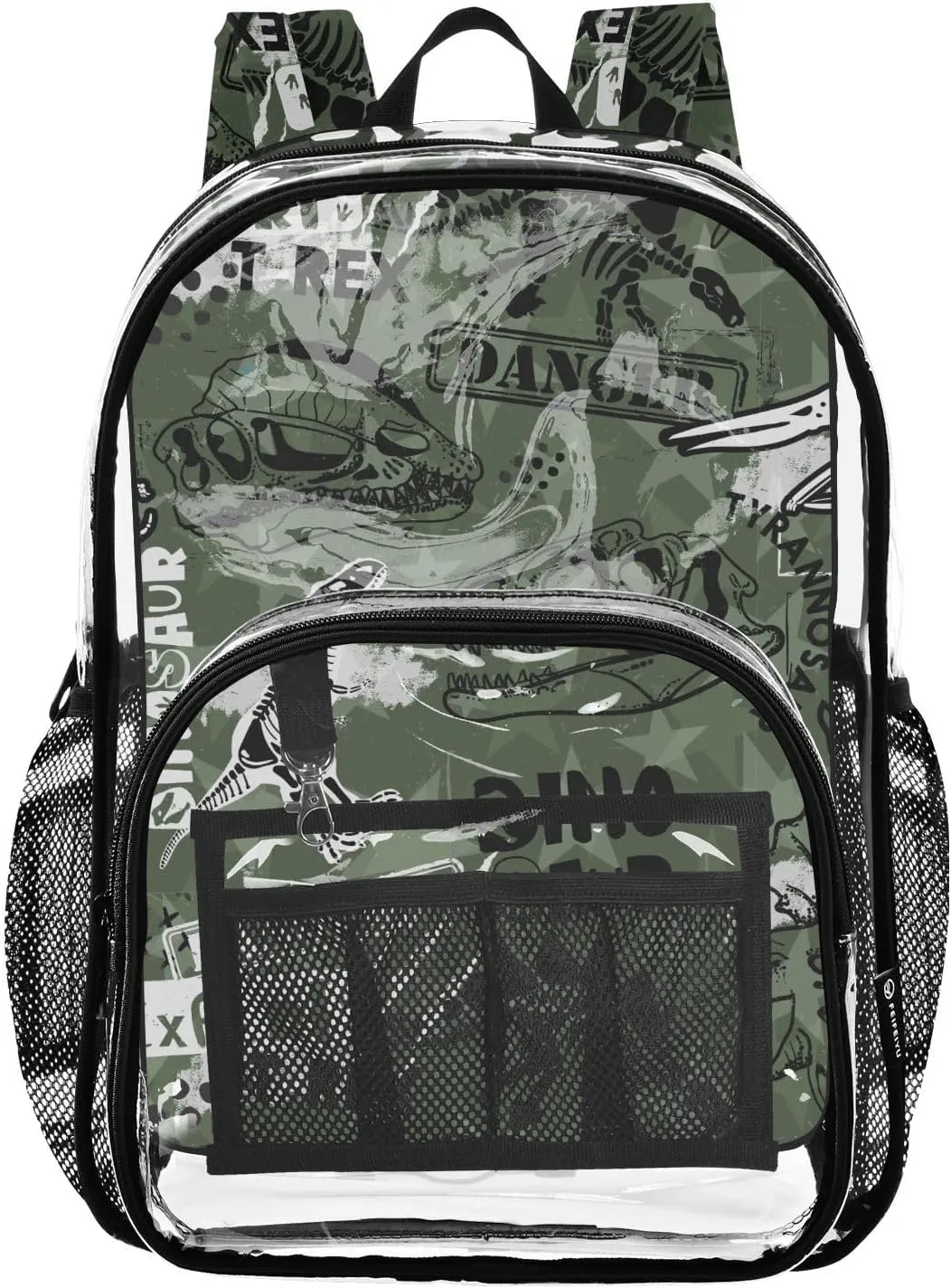 Black Star Dinosaur Clear Backpack PVC Backpacks for Kids Girls Boys Transparent Bookbag Plastic Toddler Daypack Bags for Teens Stadium Events School