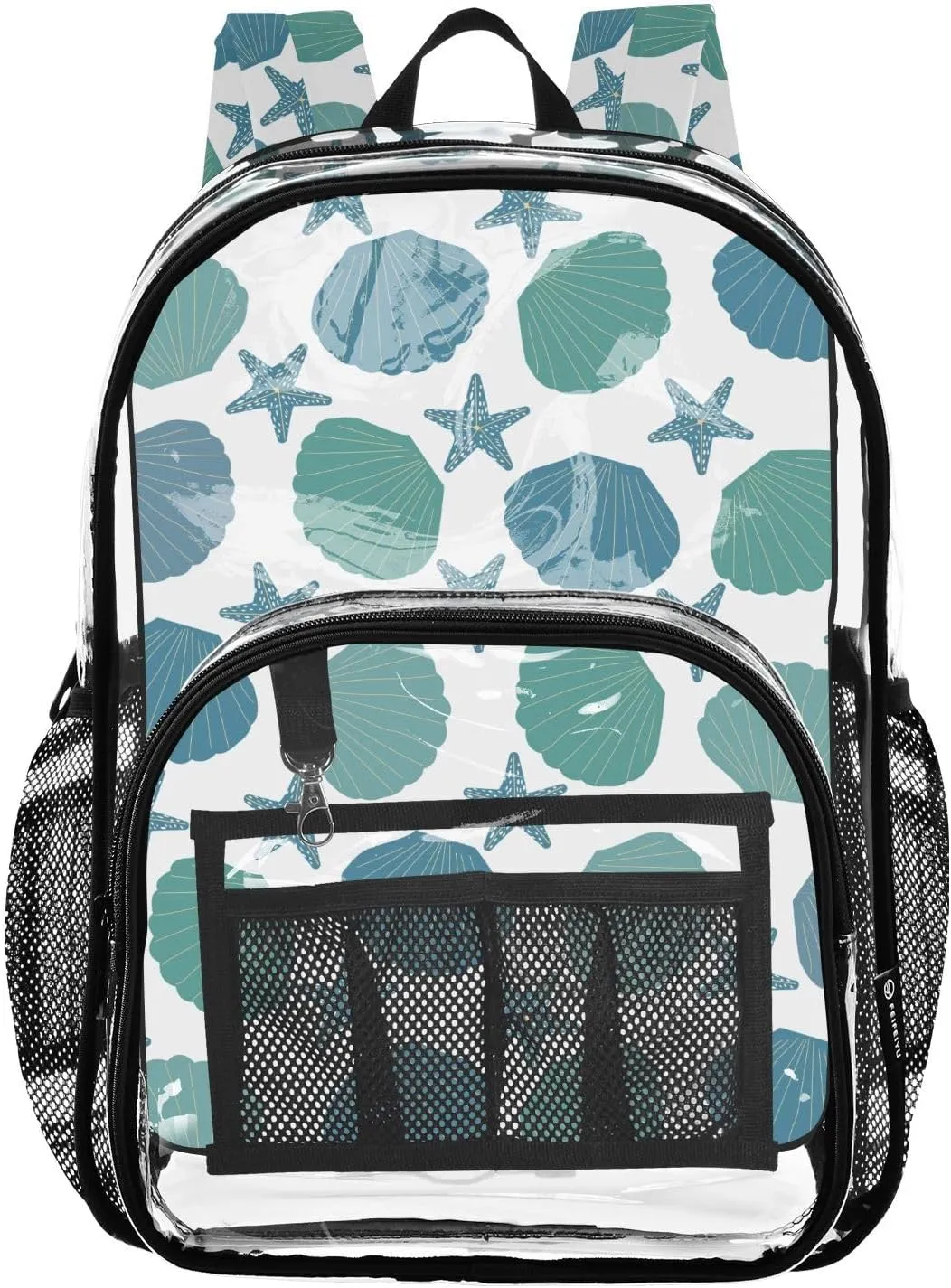 Blue Green Starfish Clear Backpack PVC Backpacks for Kids Girls Boys Transparent Bookbag Plastic Toddler Daypack Bags for Stadium Events School Travel