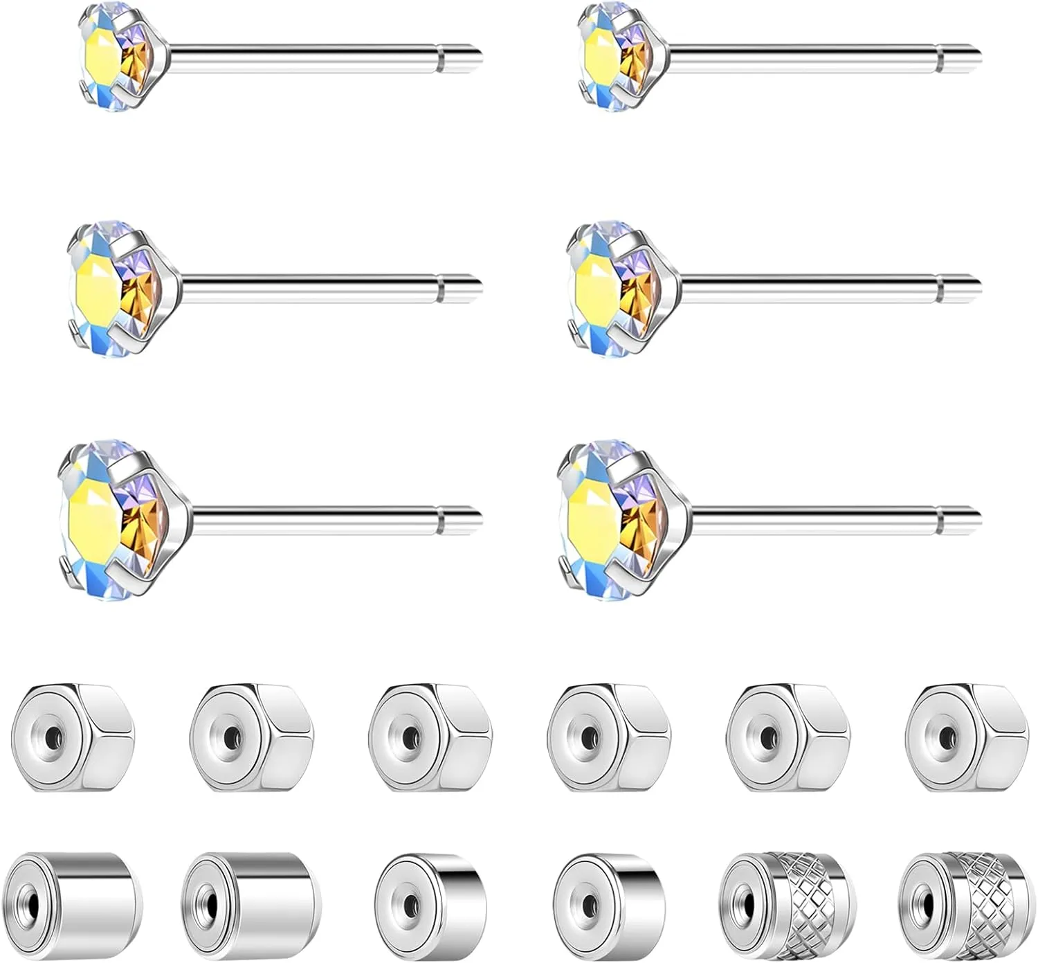 BodyAce 20g Flat Back CZ Studs, Surgical Steel Threadless Earrings Nose Stud Ring, Gold Nostril Tragus Helix Cartilage Lip Medusa Piercing Jewelry