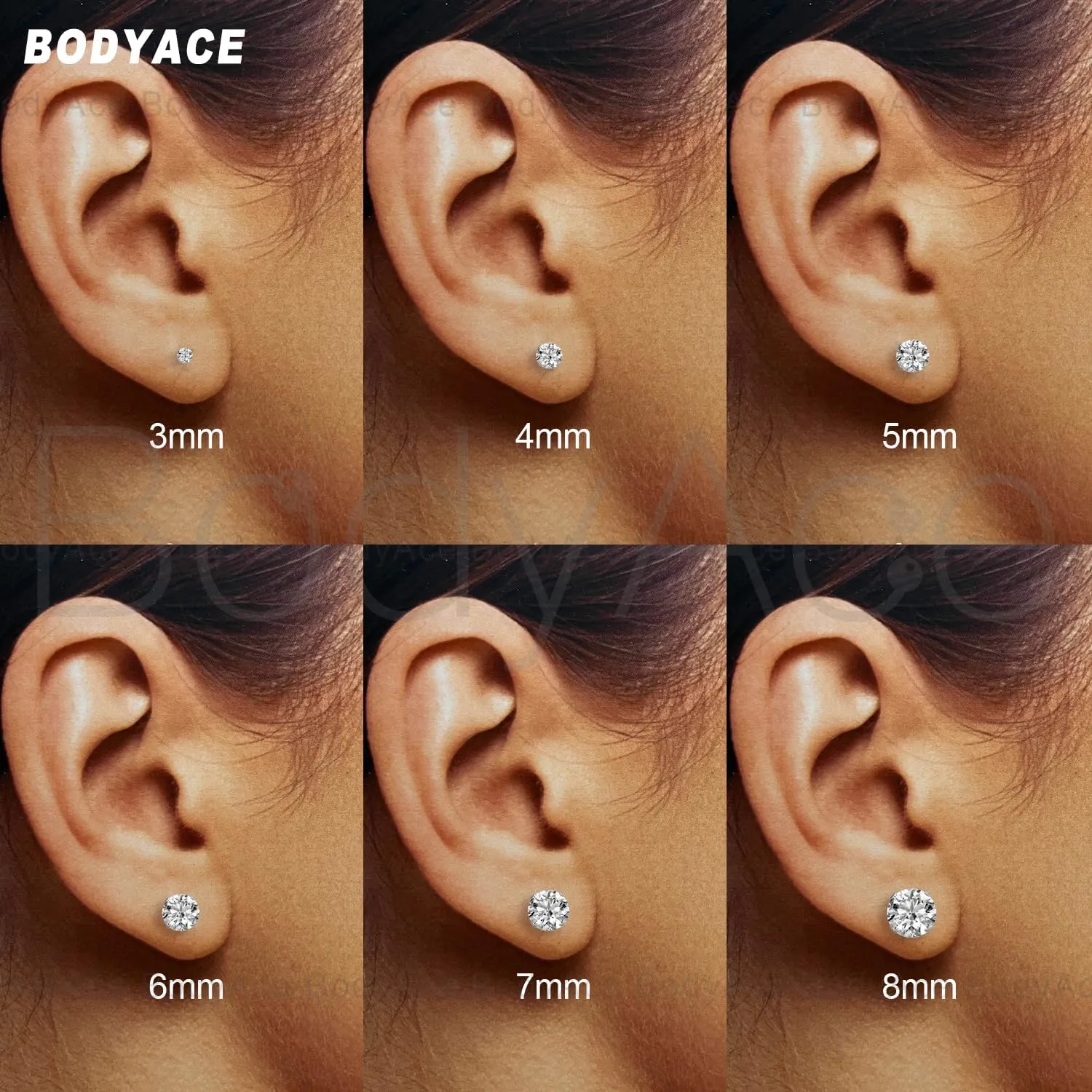 BodyAce 20g Flat Back CZ Studs, Surgical Steel Threadless Earrings Nose Stud Ring, Gold Nostril Tragus Helix Cartilage Lip Medusa Piercing Jewelry