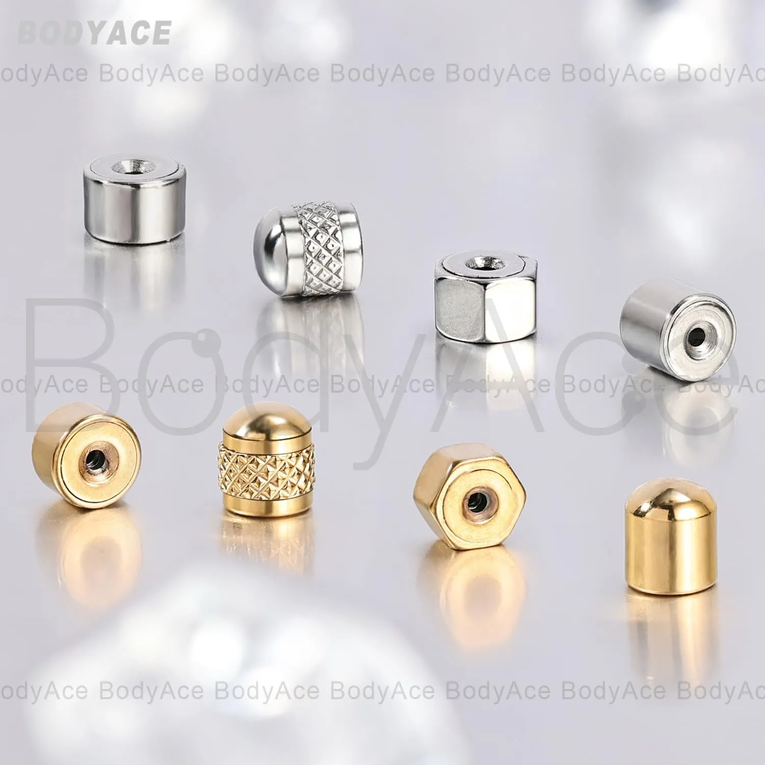 BodyAce 20g Flat Back CZ Studs, Surgical Steel Threadless Earrings Nose Stud Ring, Gold Nostril Tragus Helix Cartilage Lip Medusa Piercing Jewelry
