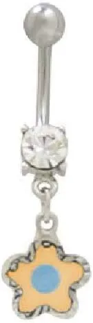BodyJewelryOnline Dangler Blue and Orange Pastel Flower Belly Button Ring 14 Gauge