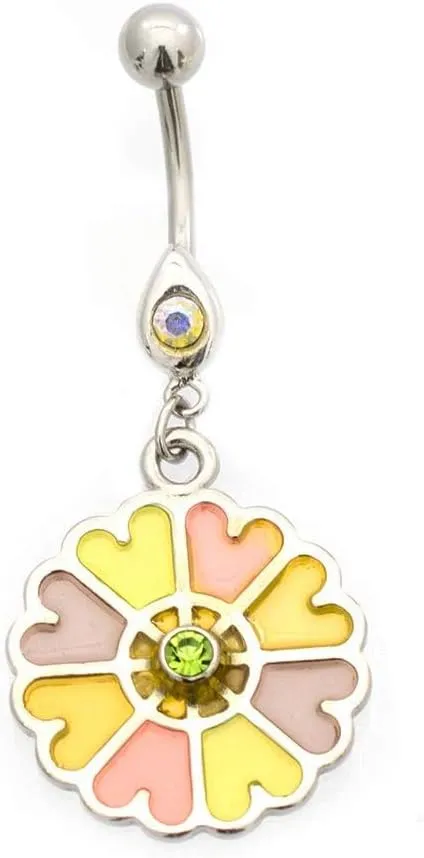 BodyJewelryOnline Pastel Flower Dangler Belly Button Ring (Pink) 14G