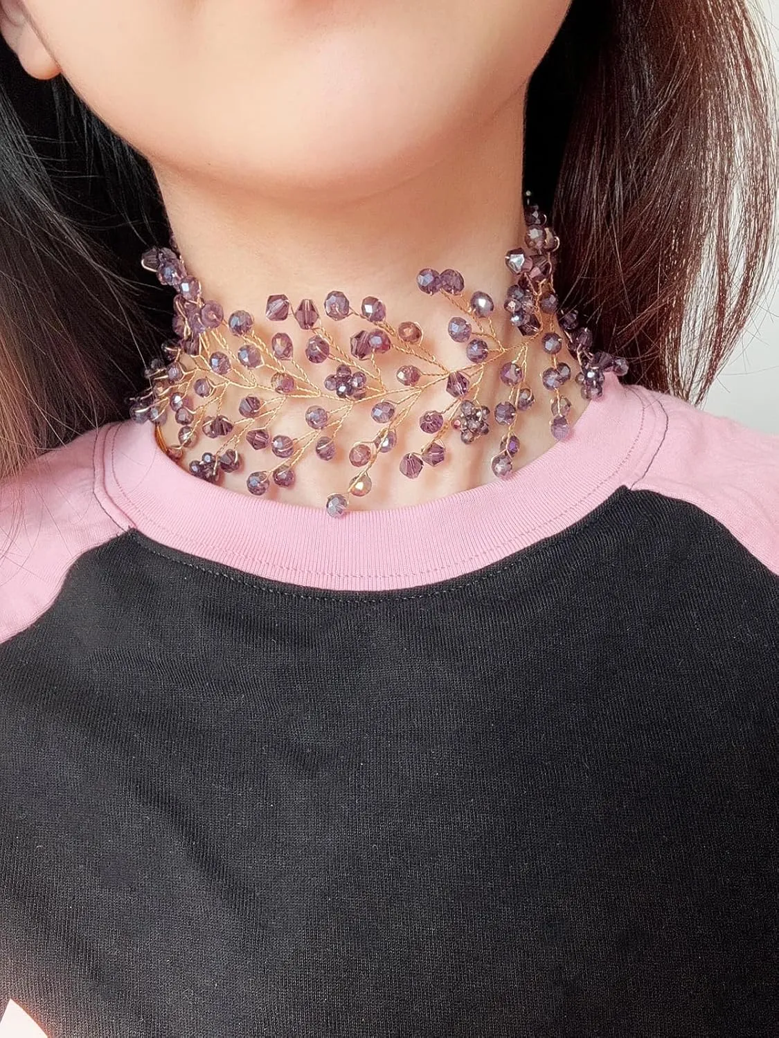 Bohemian Wide Crystal Choker Necklace for Women Handmade Gem Stone Chokers Bridal Chain Necklace for Party Wedding