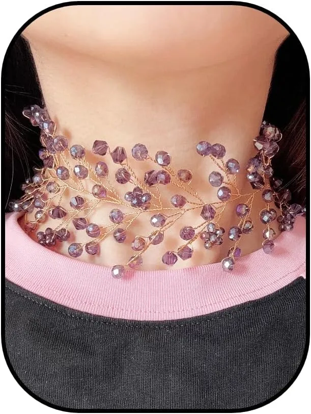 Bohemian Wide Crystal Choker Necklace for Women Handmade Gem Stone Chokers Bridal Chain Necklace for Party Wedding