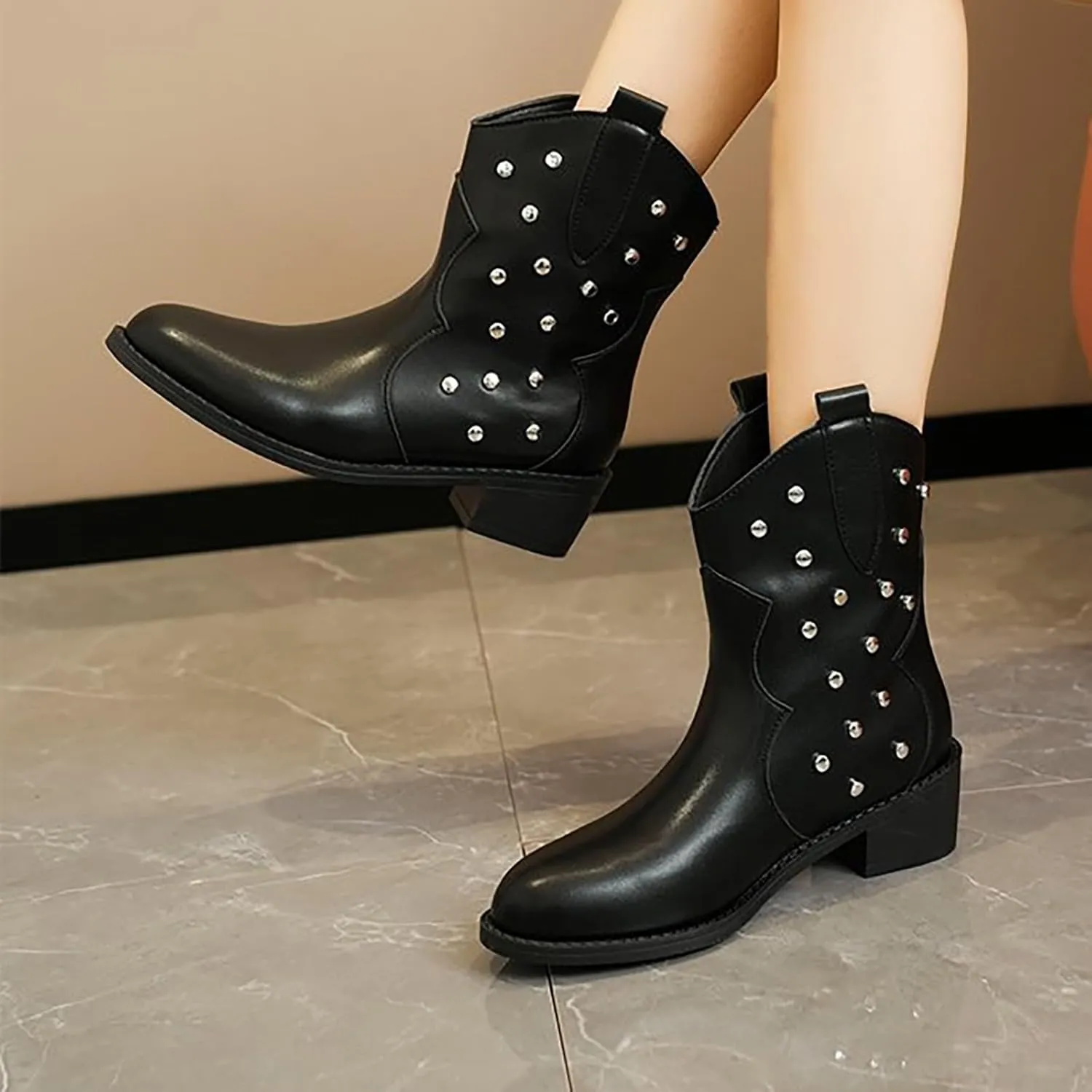 Booties for Women Low Heel Flat Boots Women Chunky Brown Boots Work Boots Black Ankle Boots for Women with Heel Comfort Womens Ankle Booties Low Heel Brown