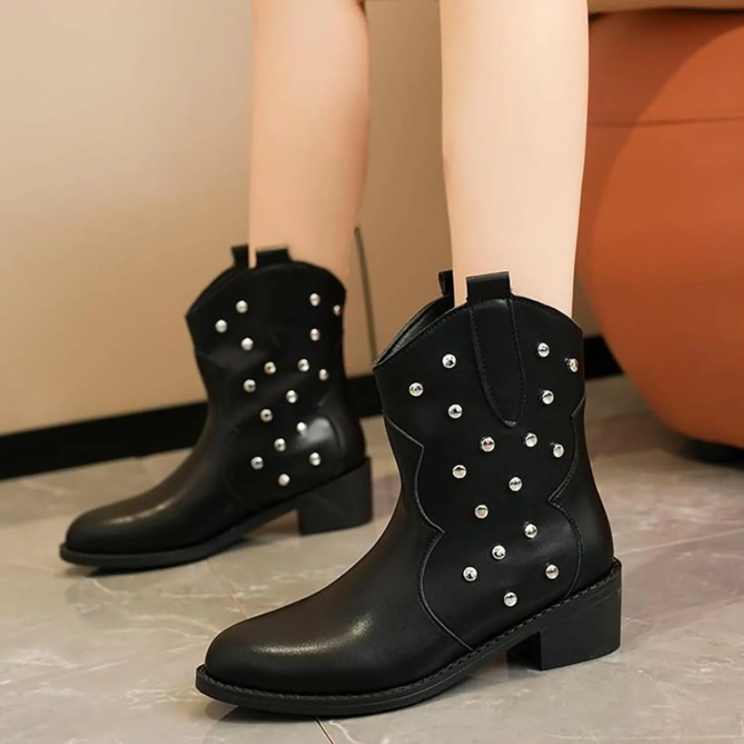 Booties for Women Low Heel Flat Boots Women Chunky Brown Boots Work Boots Black Ankle Boots for Women with Heel Comfort Womens Ankle Booties Low Heel Brown