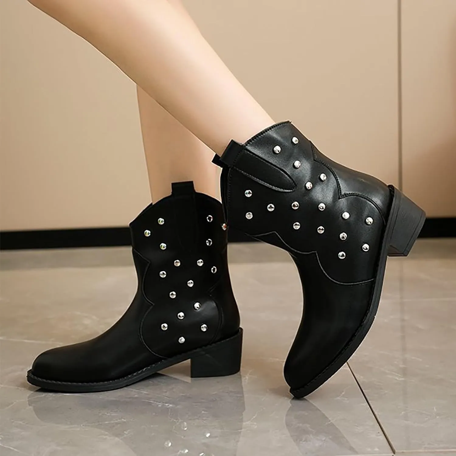 Booties for Women Low Heel Flat Boots Women Chunky Brown Boots Work Boots Black Ankle Boots for Women with Heel Comfort Womens Ankle Booties Low Heel Brown