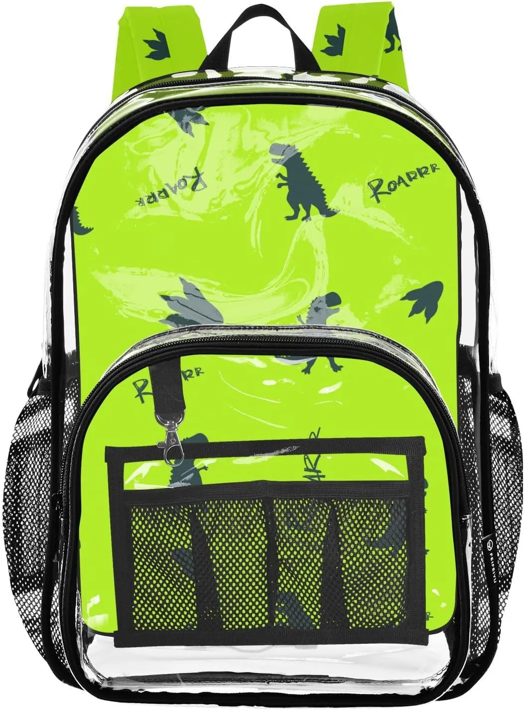 Bright Green Dinosaur Clear Backpack PVC Backpacks for Kids Girls Boys Transparent Bookbag Plastic Toddler Daypack Bags for Teens Stadium Events School