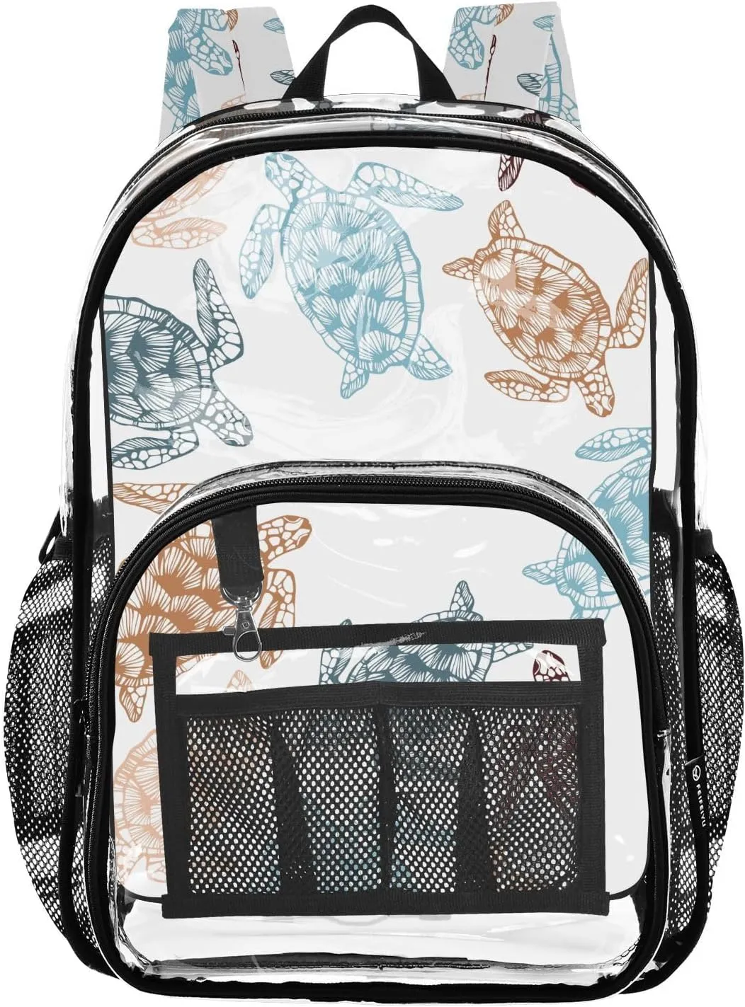 Brown Blue Turtles Clear Backpack Transparent Bag for Girls Boys Kids Backpacks See Through Bookbag Plastic Daypack for Teens Students Women Men Travel
