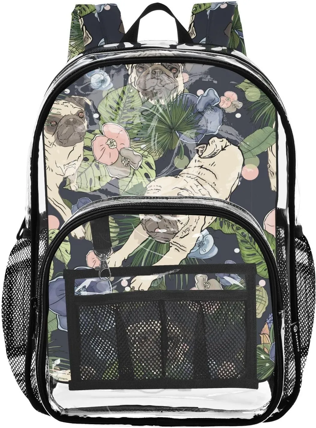 Bulldog Dark Blue Clear Backpack PVC Backpacks for Kids Girls Boys Transparent Bookbag Plastic Toddler Daypack Bags for Teens Stadium Events School