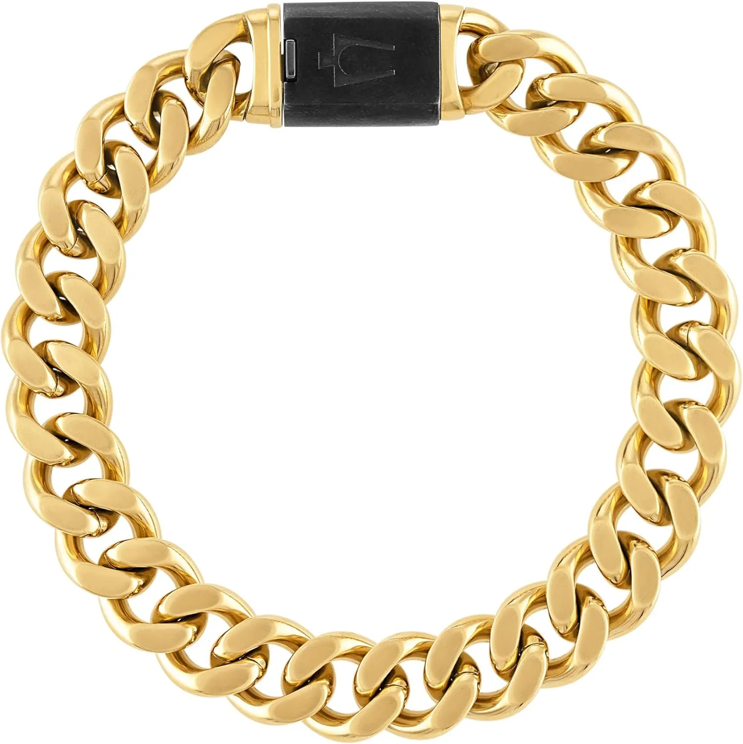 Bulova Men's Jewelry Classic Gold Tone Curb Chain Bracelet, Stainless Steel 10MM Bracelet