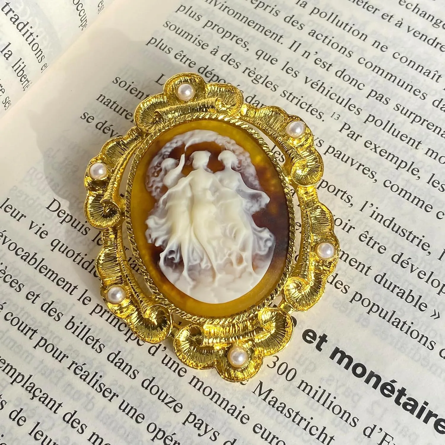Cameo Brooches for Women Vintage, Brown Cameo Pendant/Brooch Pin, Victorian Lady Cameo Brooch Maiden Graces Angel Romance