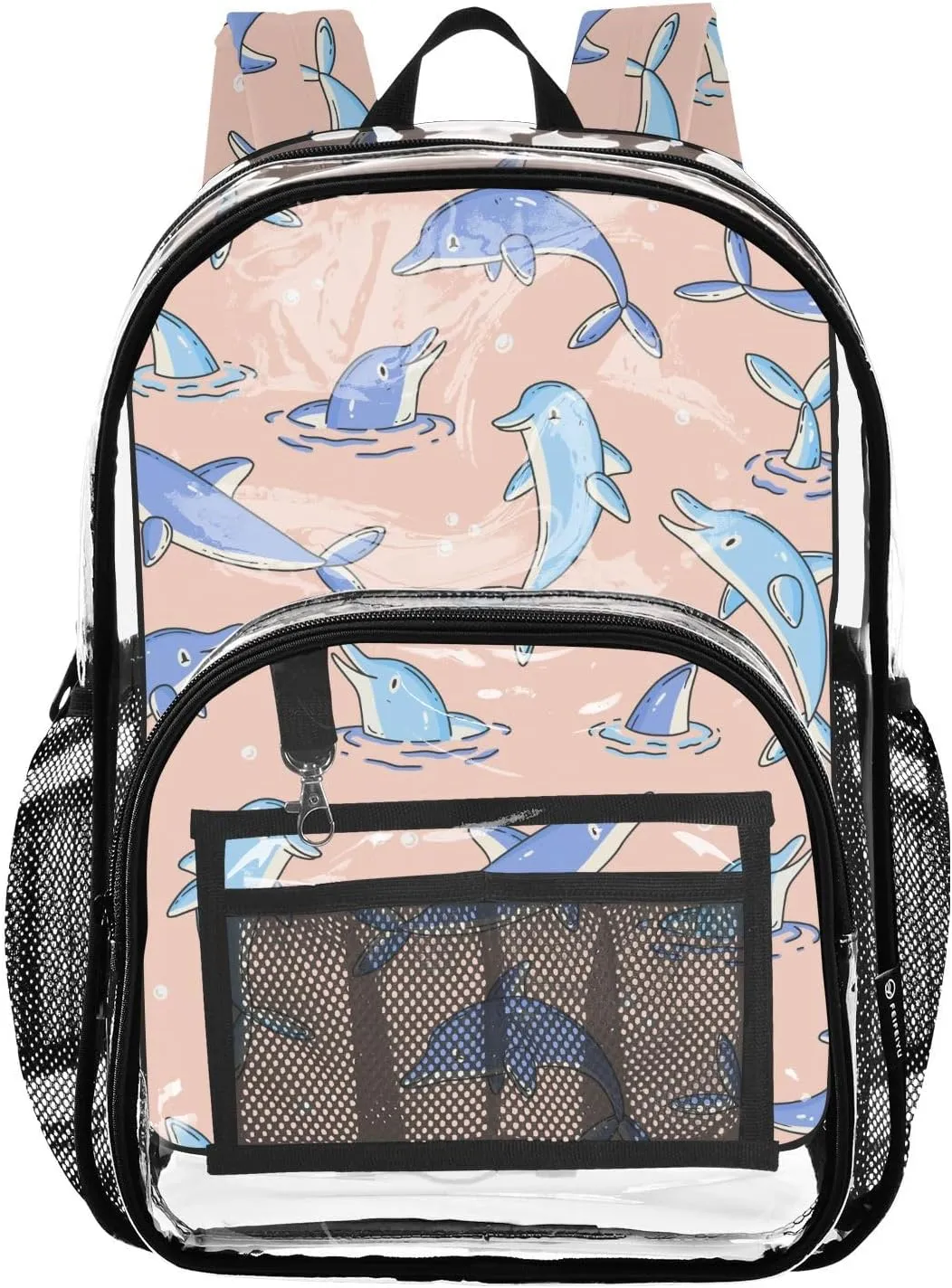 Cartoon Dolphin Bubble Clear Backpack Transparent Bag for Girls Boys Kids Backpacks See Through Bookbag Plastic Daypack for School Stadium Travel Large Capacity