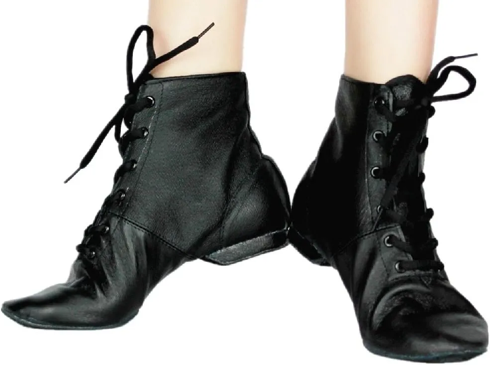 Cheapdancing Mens & Women's Practice Dancing Shoes Soft Leather Flat Jazz Boots (Black, Adult, Men, 7.5, Numeric, US Footwear Size System, Medium)