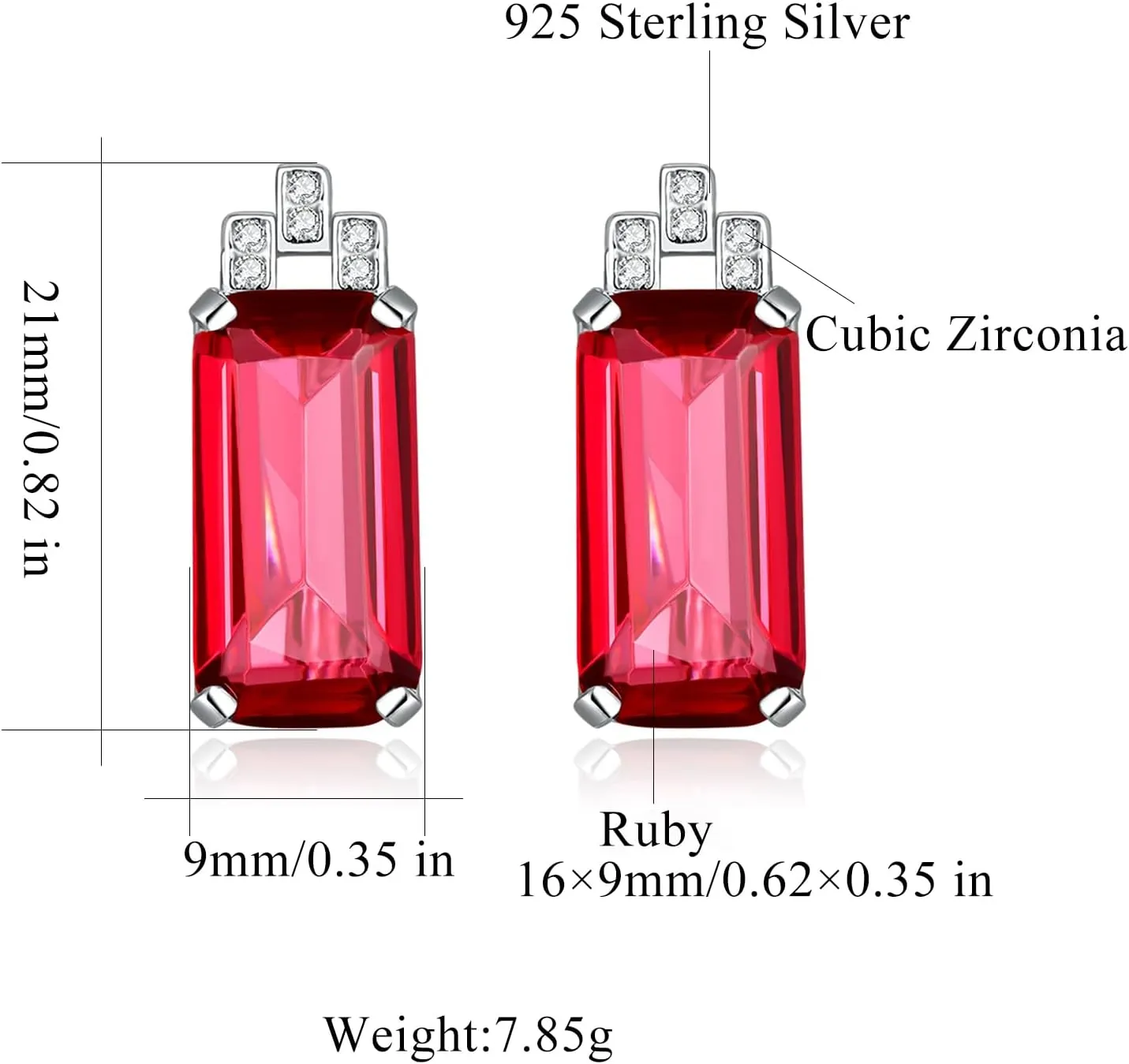 CiNily 925 Sterling Silver Hoop Earrings for Women, Rectangular Cubic Zircon Hoop Earrings Big Gemstone Earrings Lightweight Hypoallergenic Silver Jewelry for Christmas Wedding Mother's Day Gift