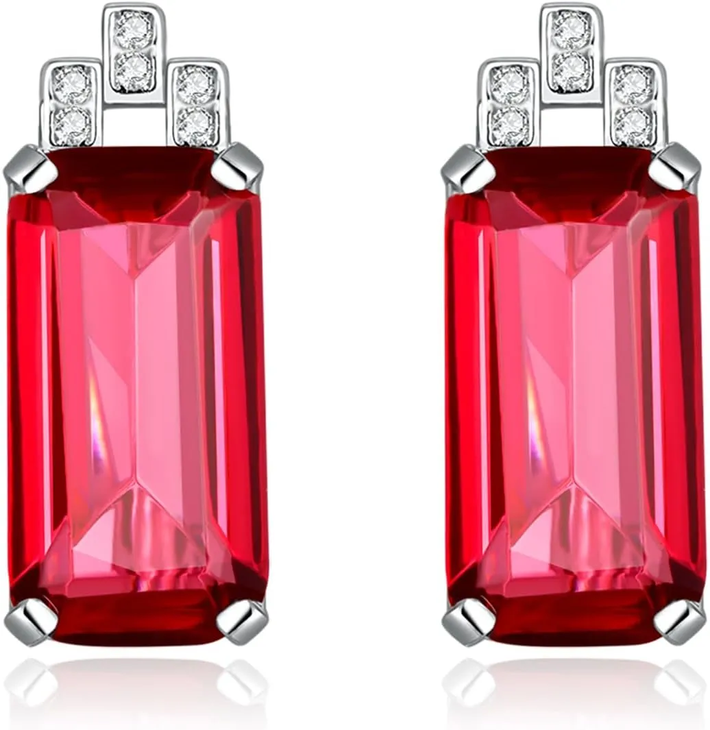 CiNily 925 Sterling Silver Hoop Earrings for Women, Rectangular Cubic Zircon Hoop Earrings Big Gemstone Earrings Lightweight Hypoallergenic Silver Jewelry for Christmas Wedding Mother's Day Gift