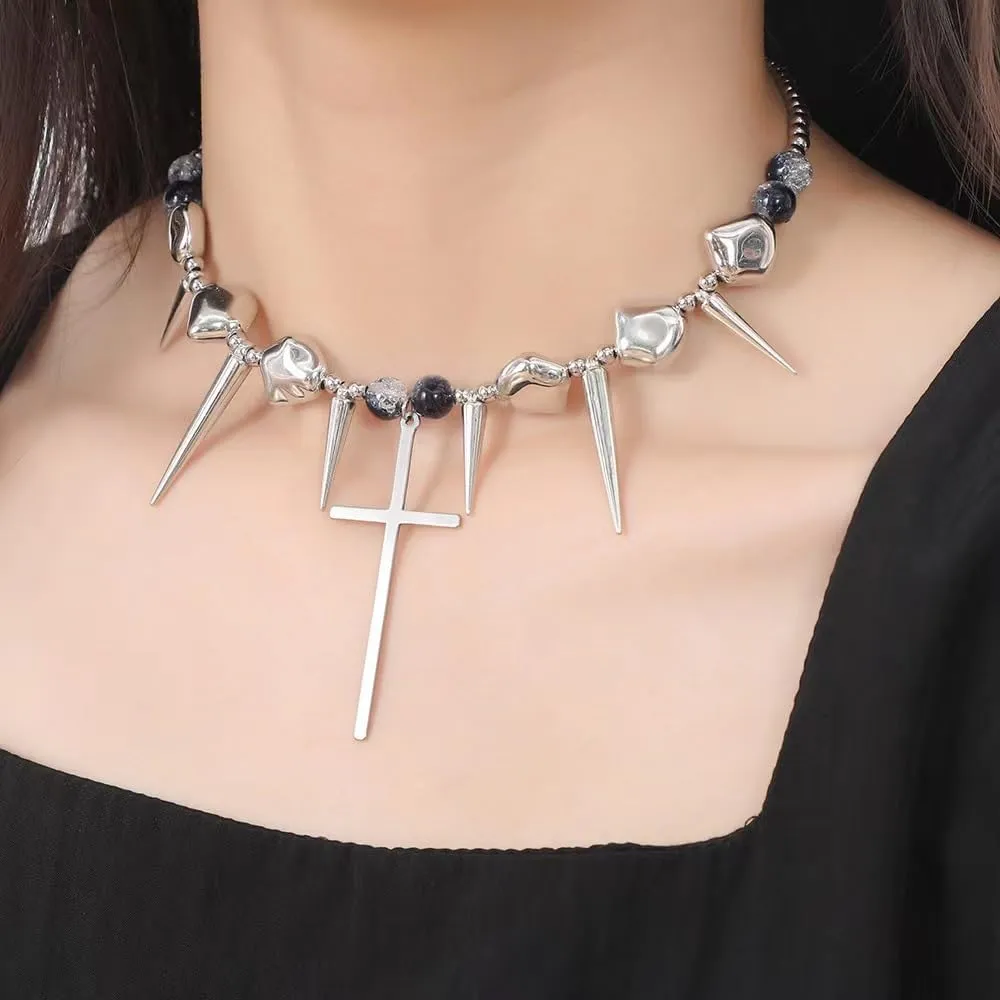 CJIAYUJEW Spike Chokers for Women Choker Goth Necklaces Chain Choker Collar Punk Streetwear Handmade Adjustable Vintage Rivet Jewelry