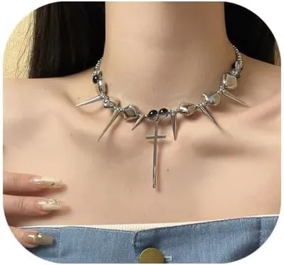 CJIAYUJEW Spike Chokers for Women Choker Goth Necklaces Chain Choker Collar Punk Streetwear Handmade Adjustable Vintage Rivet Jewelry