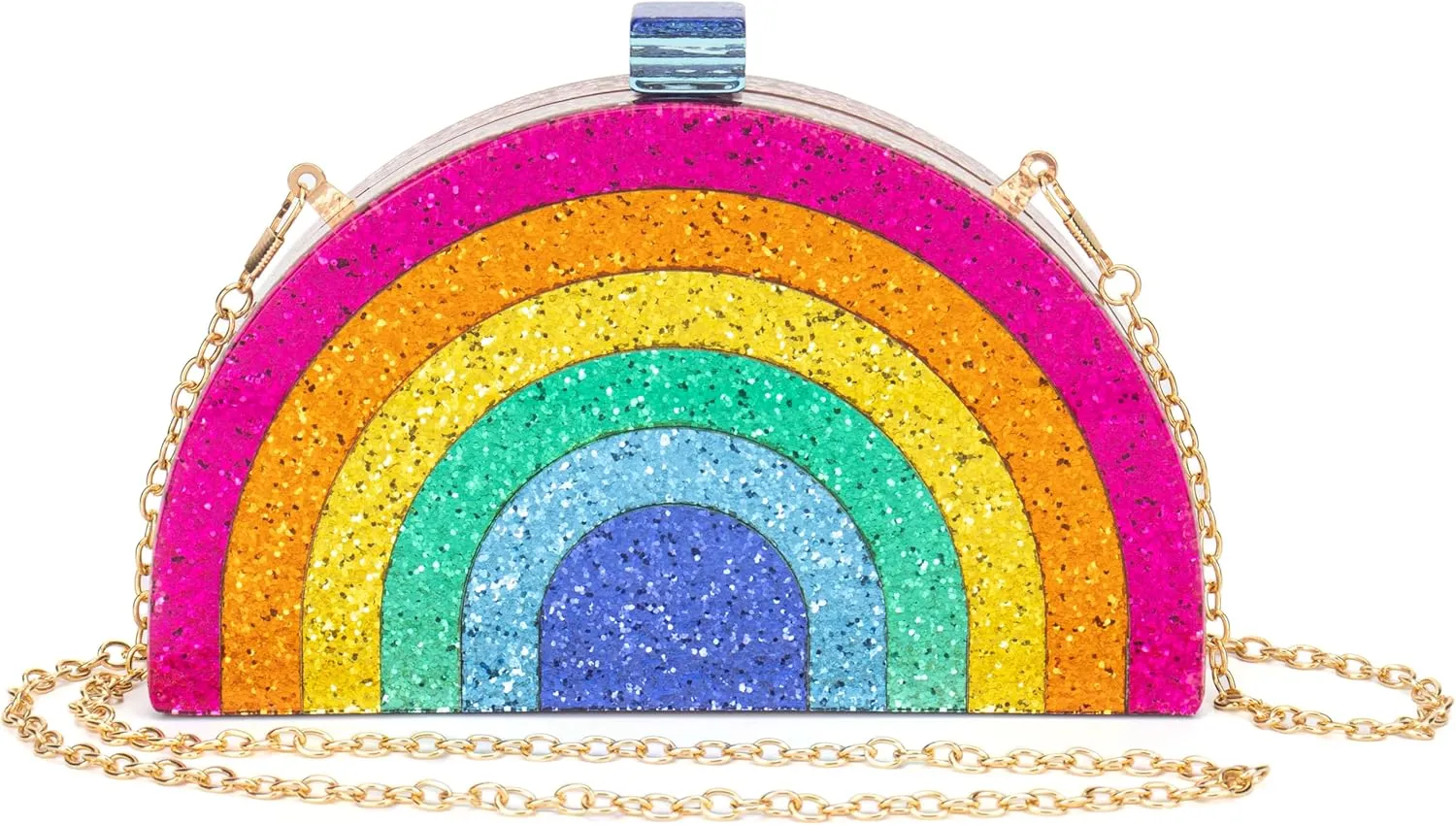 Clutch Purse Evening Bag for Women Colorful Rainbow Glitter Sequins Crossbody Bag Semicircle Acrylic Prom Party Shoulder Bag with Detachable Chain Strap