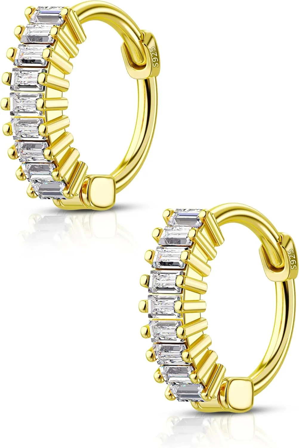 COCHARM 14K Gold plated 925 Sterling Silver Huggie Earrings 20G Gold Hoop Earrings Rainbow CZ Cartilage Hoop Ring Piercing Jewelry for Women Men