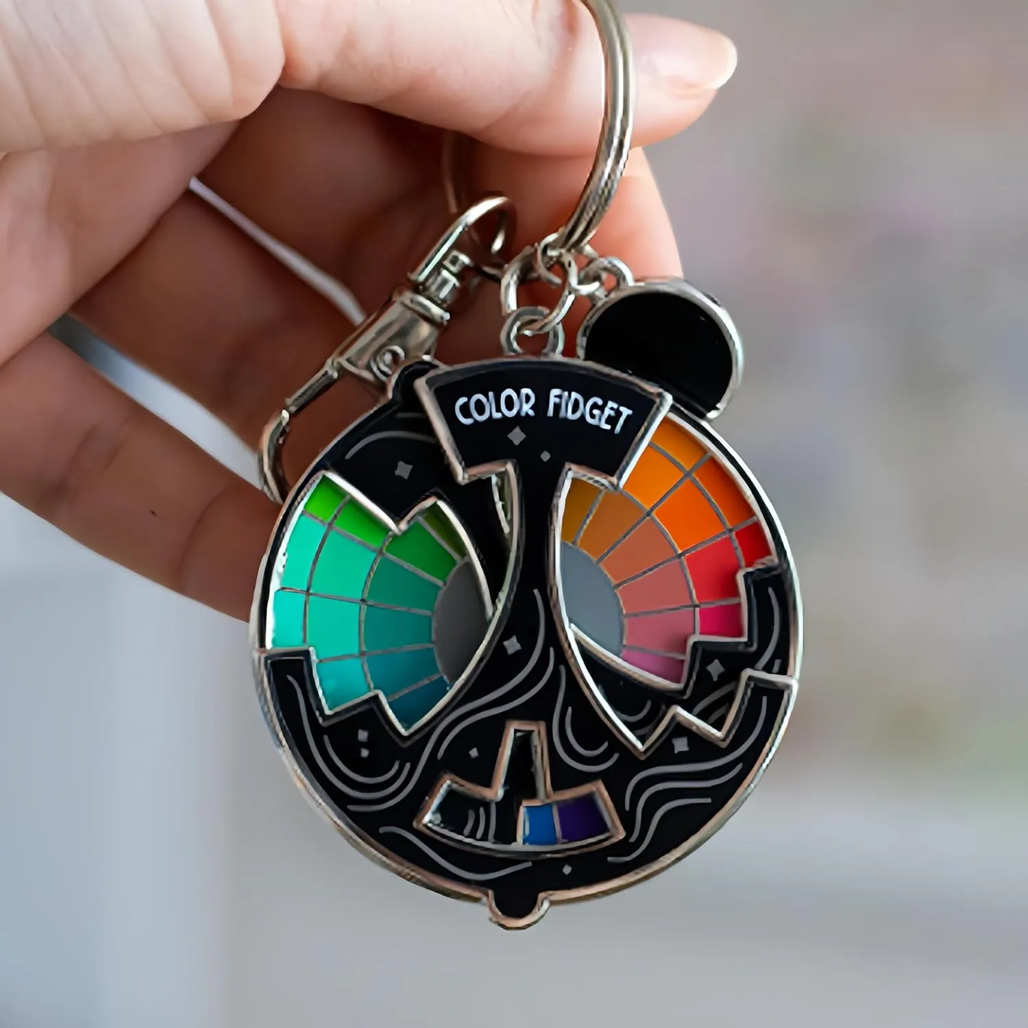 Color Fidget Wheel Keychain  Enamel Spinner Pin with Dual Rotating Masks , Fidget Spinner & Creative Design Tool (1)