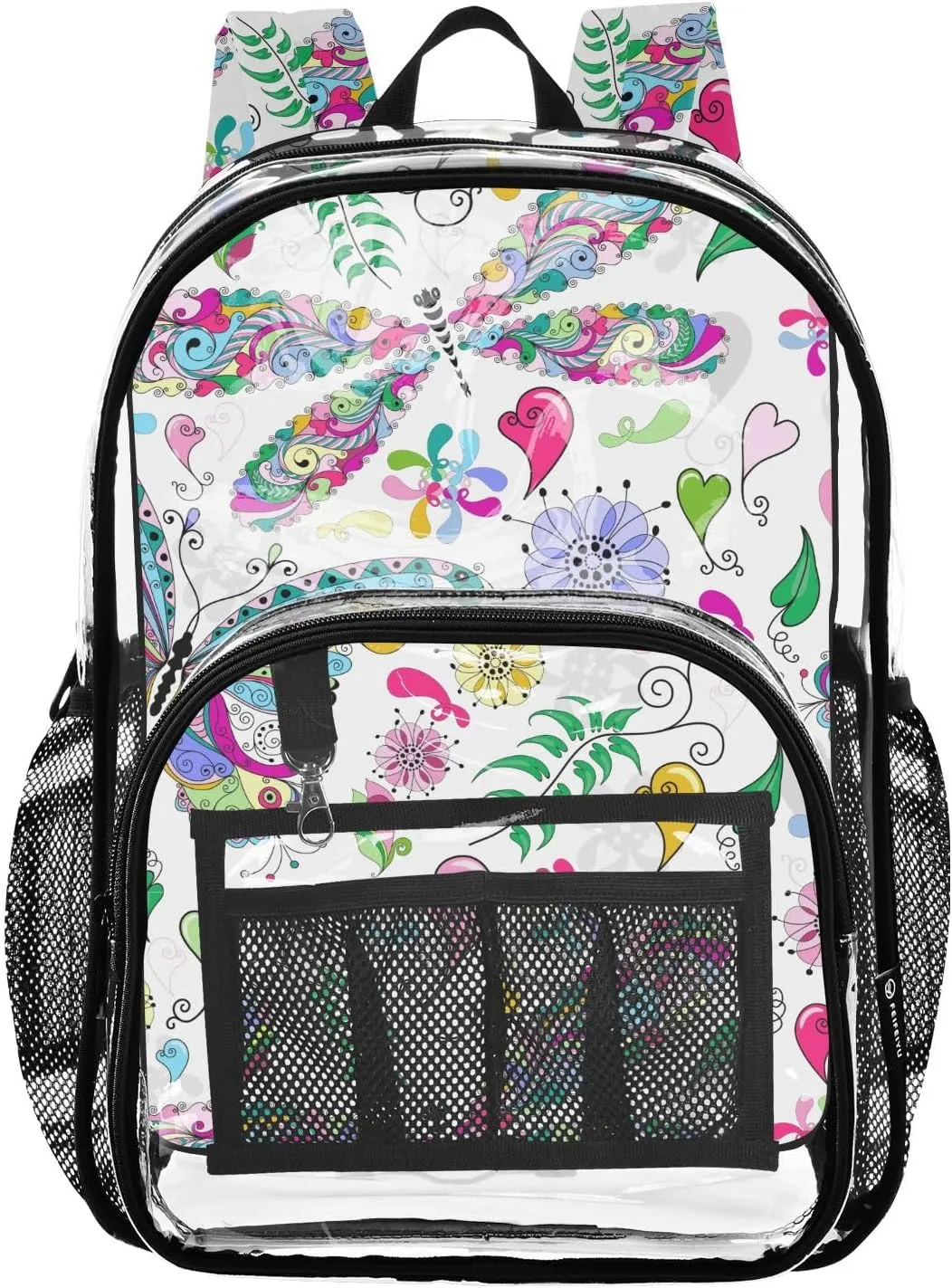 Colorful Dragonflies Clear Backpack PVC Backpacks for Kids Girls Boys Transparent Bookbag Plastic Toddler Daypack Bags for School Stadium Travel Large Capacity