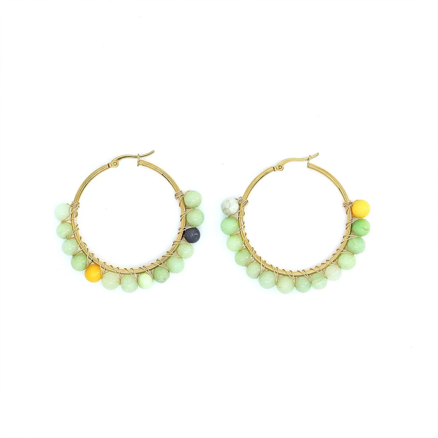 Colorful Natural Stone Hoop Dangle Earrings for Women Minimalist Gold Plated Geometric Beaded Round Huggie Earrings Trendy Boho Statement Jewelry Gift